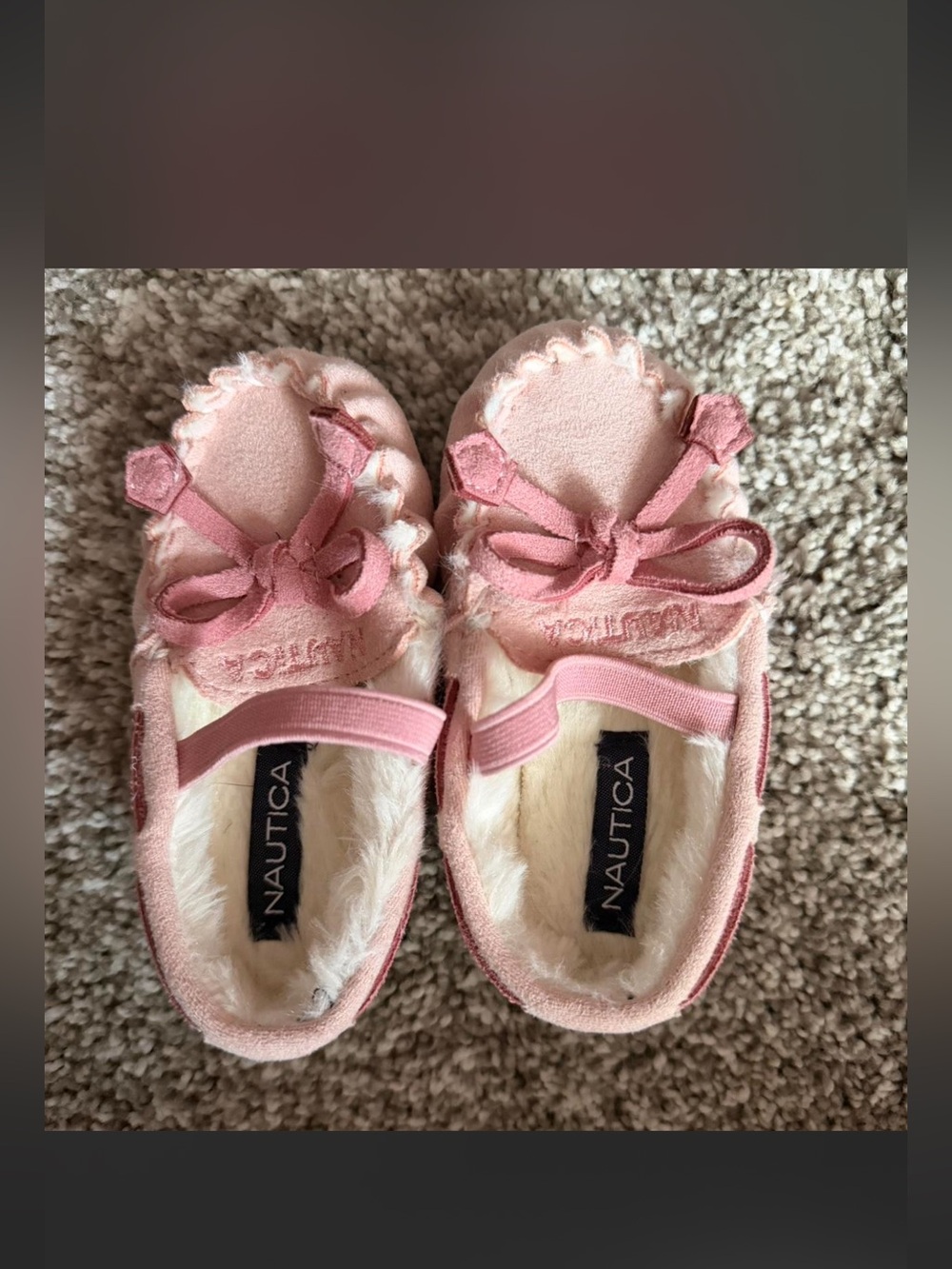 Nautica Baby/Toddler Pink Plush Moccasin Slippers with Bow